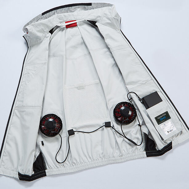 メーカー:JICHODO 品名&品番:Jawin JC-54110 綿100%のフード付き空調服™ベスト【ウエアのみ】 ケーブルストッパー