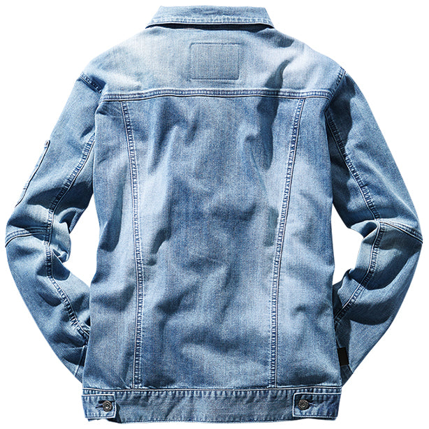JAWIN 57000 ストレッチデニムジャンパー【春夏】 商品コード：JC-57000 色：ヴィンテージブルー(一覧表示用)バックスタイル