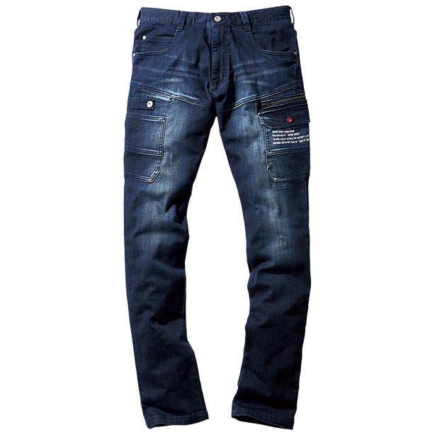 JAWIN 57002 ストレッチデニムノータックカーゴパンツ【春夏】 商品コード：JC-57002 色：インディゴ(一覧表示用)