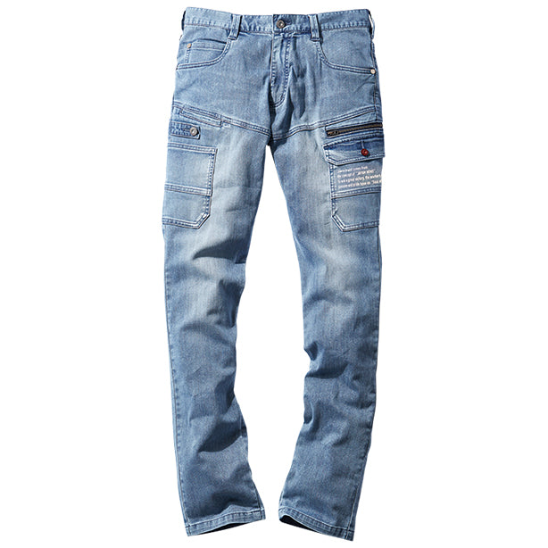 JAWIN 57002 ストレッチデニムノータックカーゴパンツ【春夏】 商品コード：JC-57002 色：ヴィンテージブルー(オプション表示用)