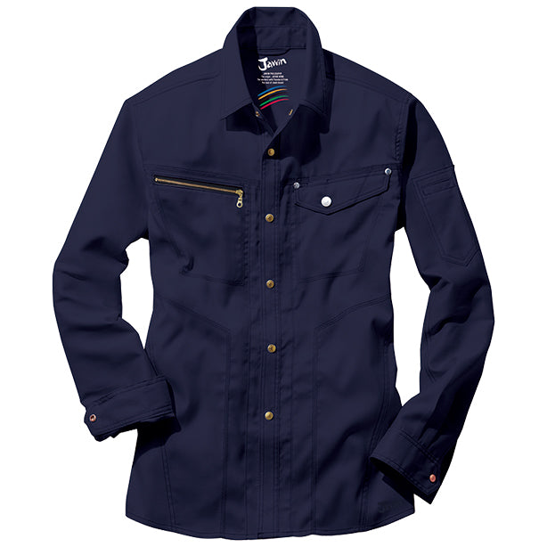 メーカー:JICHODO 品名&品番:JAWIN 57104 ストレッチ長袖シャツ【春夏】(一覧表示用)  カラー:ネービー