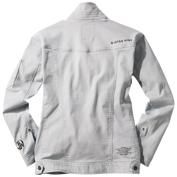 JAWIN 57300 ストレッチカラーデニムジャンパー【春夏】 商品コード：JC-57300 色：ライトグレー(一覧表示用)バックスタイル