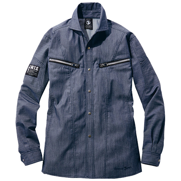 JAWIN 57404 ストレッチ長袖シャツ【春夏】 商品コード：JC-57404 色：インディゴ(一覧表示用)