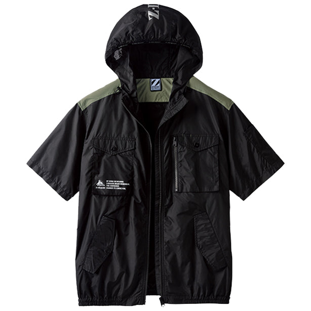 メーカー:JICHODO 品名&品番:Z-DRAGON JC-74260 ミリタリーテイストフード付き 空調服® 半袖ブルゾン【ウェアのみ】(一覧表示用)  カラー:ブラック