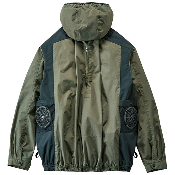 メーカー:JICHODO 品名&品番:Z-DRAGON JC-74300 サイドファン ハーネス対応空調服®遮熱長袖ブルゾン（フード付） カラー:スモークカーキ(バックスタイル)