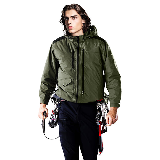 メーカー:JICHODO 品名&品番:Z-DRAGON JC-74300 サイドファン ハーネス対応空調服®遮熱長袖ブルゾン（フード付） 着用イメージ男性