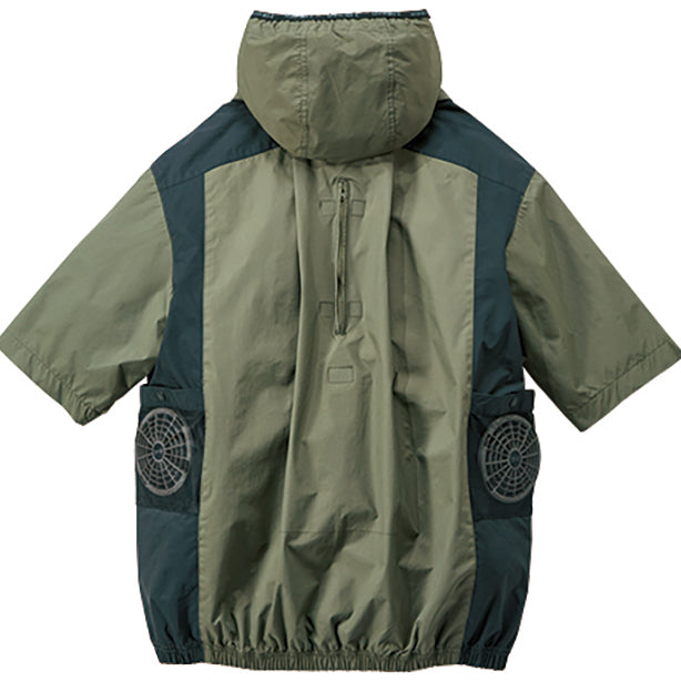 メーカー:JICHODO 品名&品番:Z-DRAGON JC-74310 サイドファン ハーネス対応空調服®遮熱半袖ブルゾン カラー:スモークカーキ(バックスタイル)