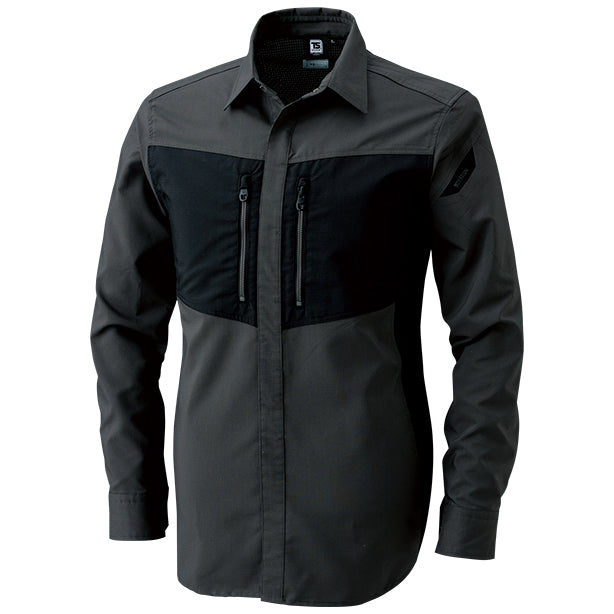 TS DESIGN 84605 ストレッチシャツ 商品コード：TSD-84605 色：ブラック × チャコールグレー(一覧表示用)