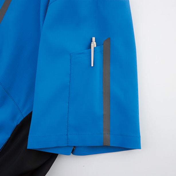 メーカー:XEBEC 品名&品番:XEBEC XE-98027 新開発サイドファン！エコ・JIS制電 空調服® 半袖ブルゾン【最強フルセット】 袖ペン差し左