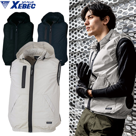 メーカー:XEBEC 品名&品番:XEBEC XE-98029 新開発サイドファン！綿100% 空調服®  ベスト（フード付き）(オプション表示用) 