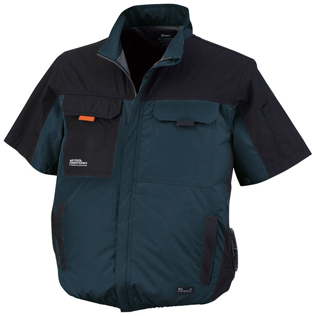 メーカー:XEBEC 品名&品番:XEBEC XE-98031 傷つけ防止仕様の遮熱空調服®️ 半袖ブルゾン【最強フルセット】(一覧表示用)  カラー:ディープネイビー