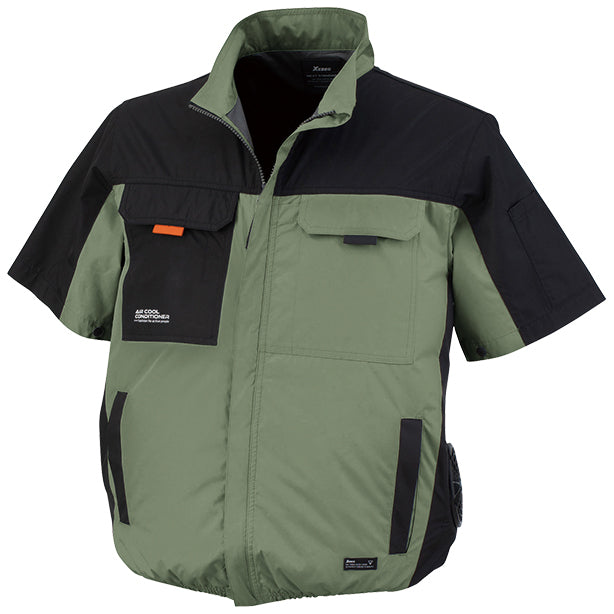 メーカー:XEBEC 品名&品番:XEBEC XE-98031 傷つけ防止仕様の遮熱空調服®️ 半袖ブルゾン【最強フルセット】(一覧表示用)  カラー:カーキ