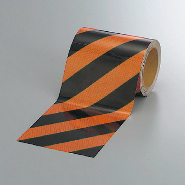 高輝度テープ 橙/黒 150mm幅×10m　374-85